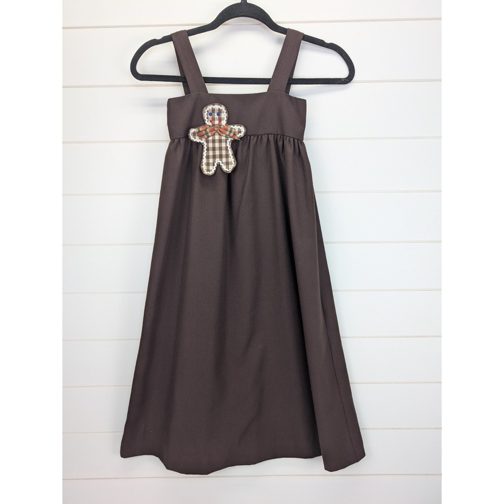 Vintage Chocolate Soup Gingerbread Dress Girls Size 4 Brown Holiday Jumper Plaid